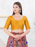Joban Fashion Mustard Dupion Silk Elbow Sleeveless Front Open Blouse | Grocsy