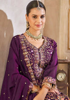 Anaita Purple Vichitra Silk Readymade Suit with Embroidery & Lace Work | Grocsy