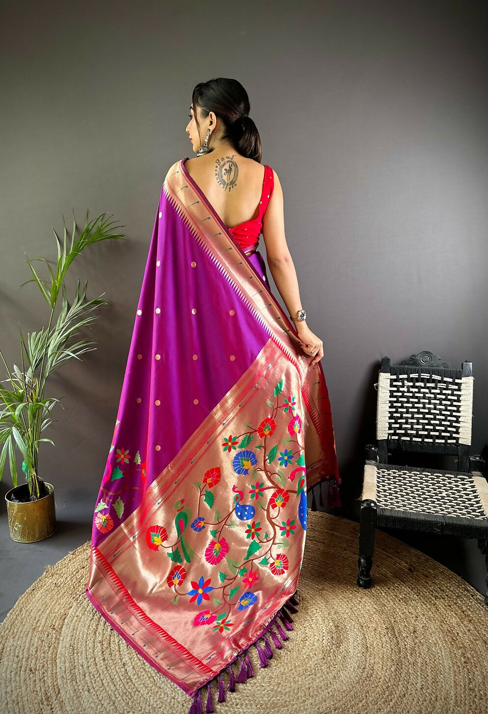 Joban Fashion Rani Pink Motifs Paithani Sarees | Grocsy