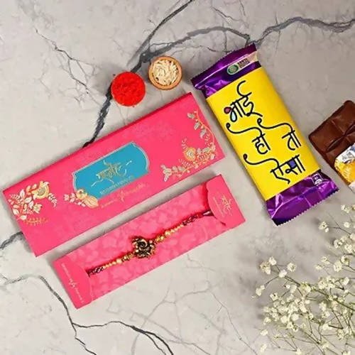 Ganesha Rakhi & Cadbury Silk In Bhai Ho To Aisa Sleeve | Grocsy