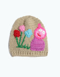 Chutput Kids Woollen Hand Knitted Flower And Animal Detail Cap - Beige | Grocsy