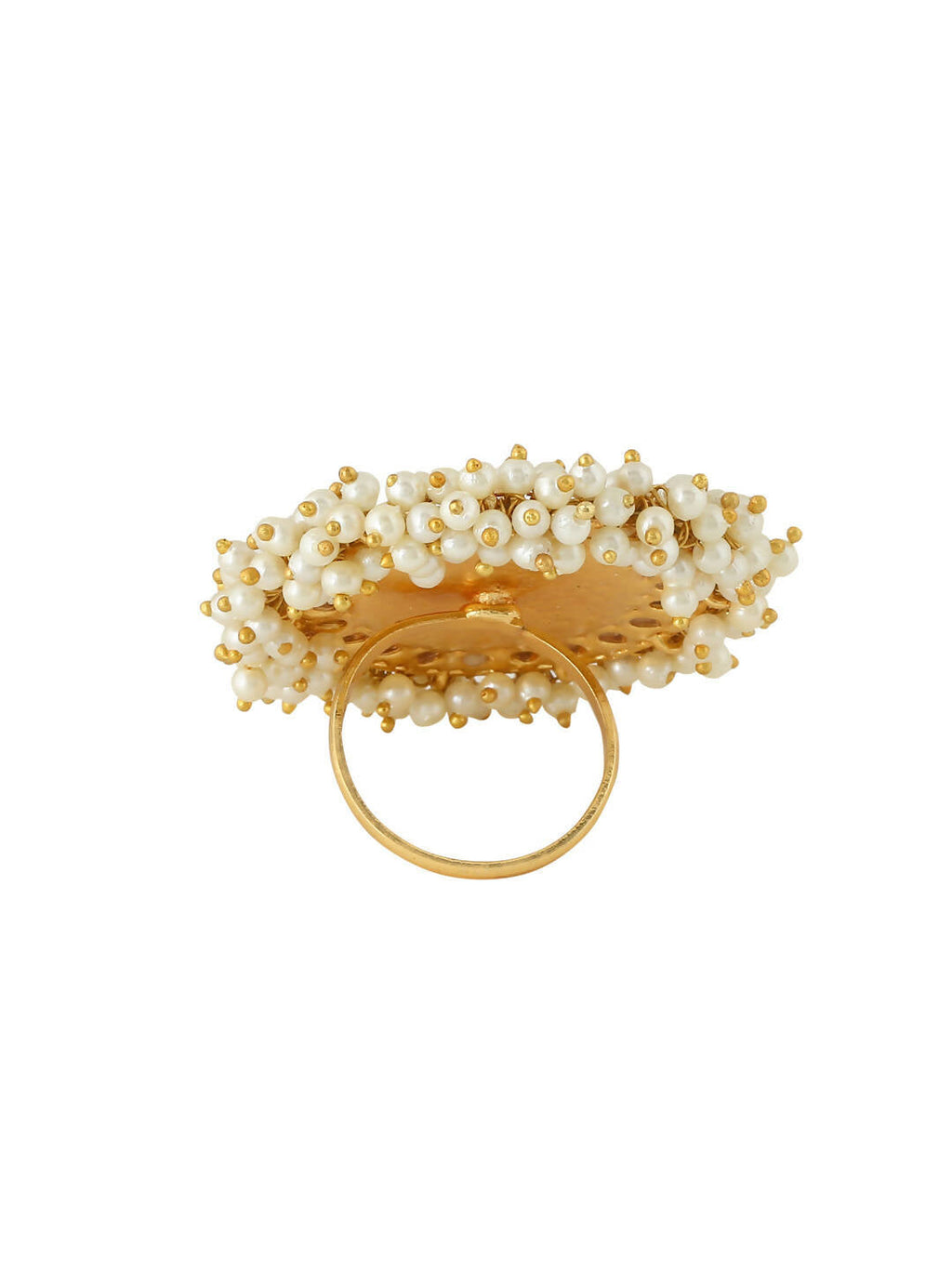 NVR Women's Traditional Ethnic Kundan Meenakari Gold-Polished Ajustable Finger Ring | Grocsy
