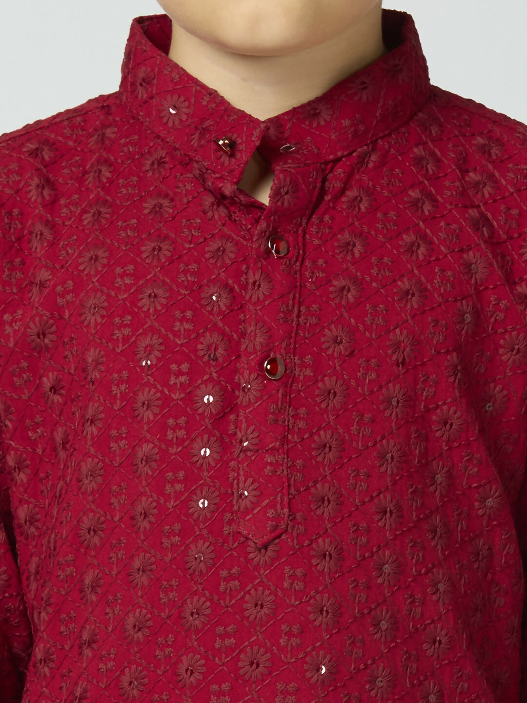 Joban Fashion Kids Island Full Sleeves Cotton Kurta and Pyjama Set with Sequin work - Maroon | Grocsy