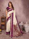 Aastha Fashion Cream Kalamkari Silk Zari Woven Saree | Grocsy