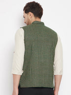 Even Apparels Green Wool Men Woven Nehru Jacket | Grocsy