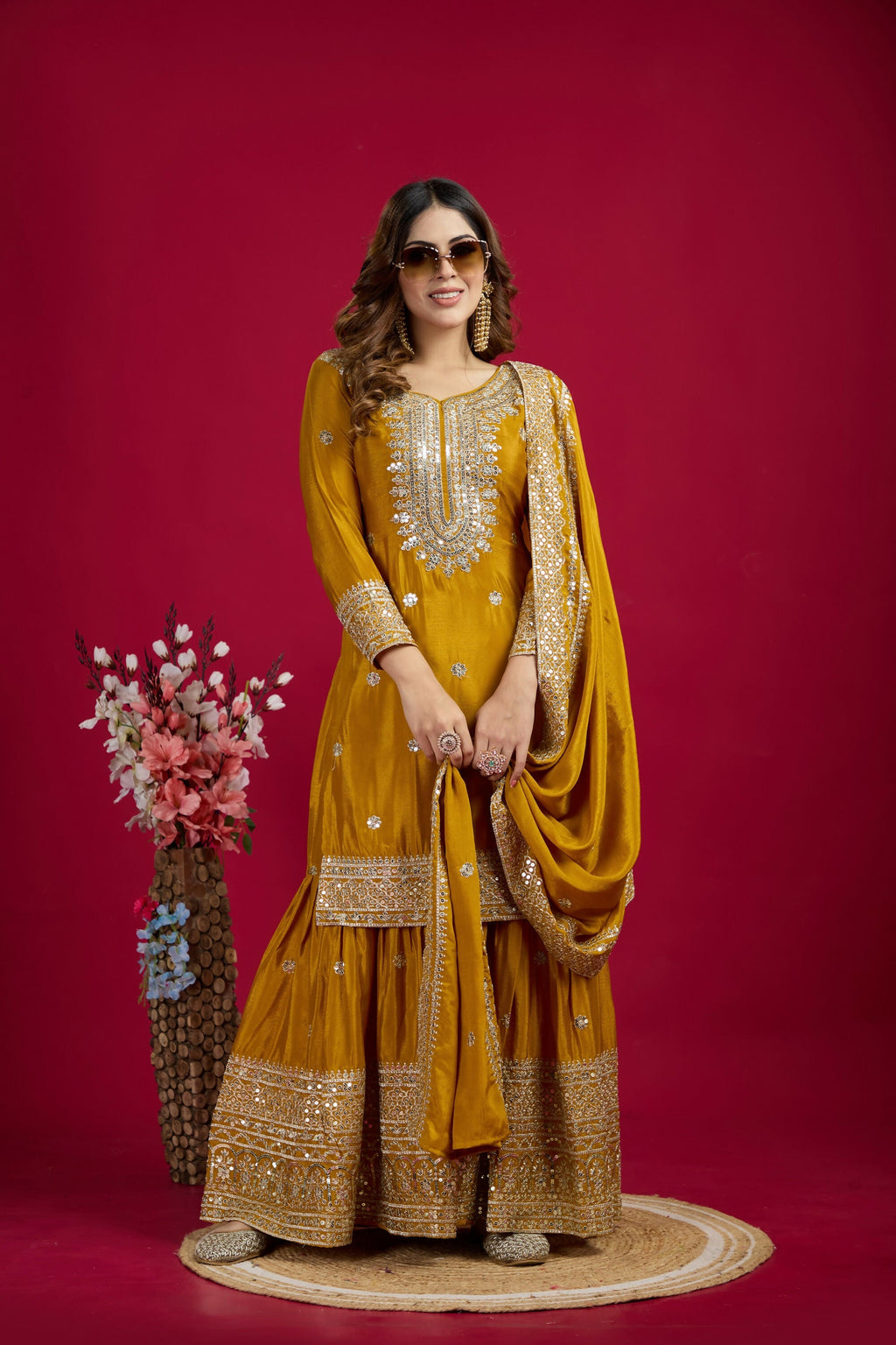 Joban Fashion Yellow Kurta Set Silk Sequins , Zari, Coding & Thread Embroidered work | Grocsy