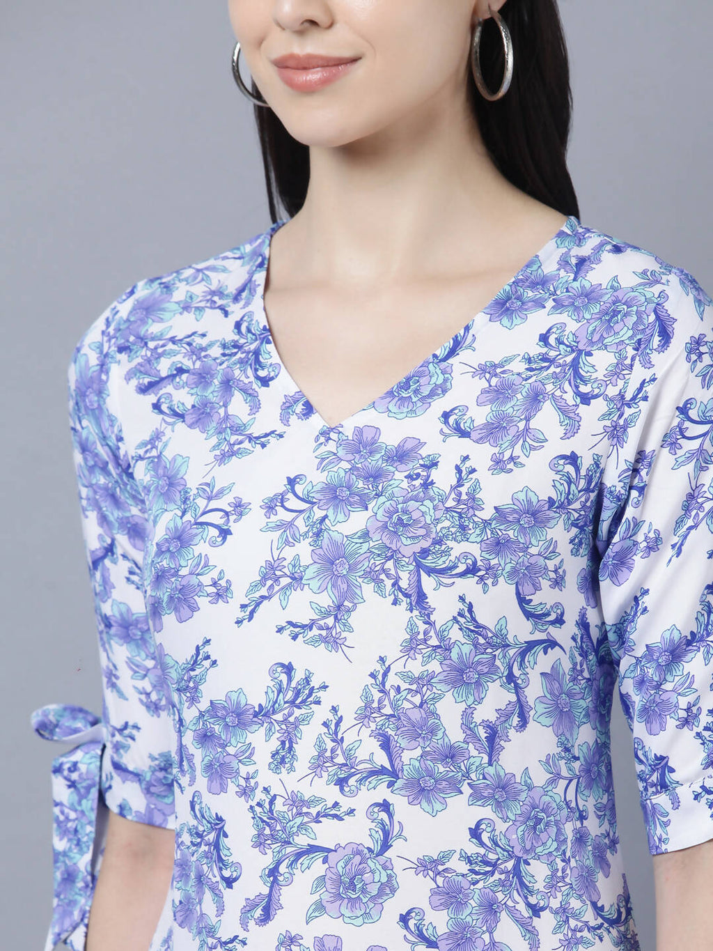 Myshka Women White Blue Printed A-Line Dress | Grocsy