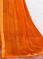 Orange Georgette Foil Printed Saree with Unstitched Blouse Piece - Avika | Grocsy
