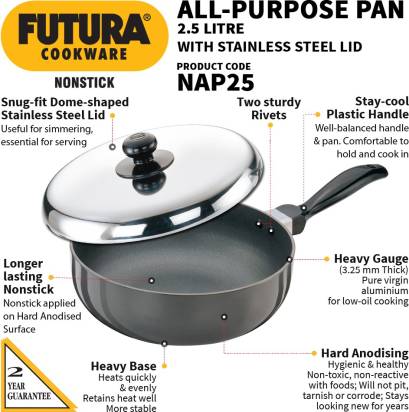 Hawkins Futura Non-stick All-Purpose Pan 22 cm Diameter with Lid 2.5 L (NAP25) | Grocsy