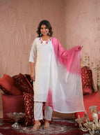 Ethnic Festive Wear Viscose Chanderi White Stitched Suit With Dupatta - Tanisha | Grocsy