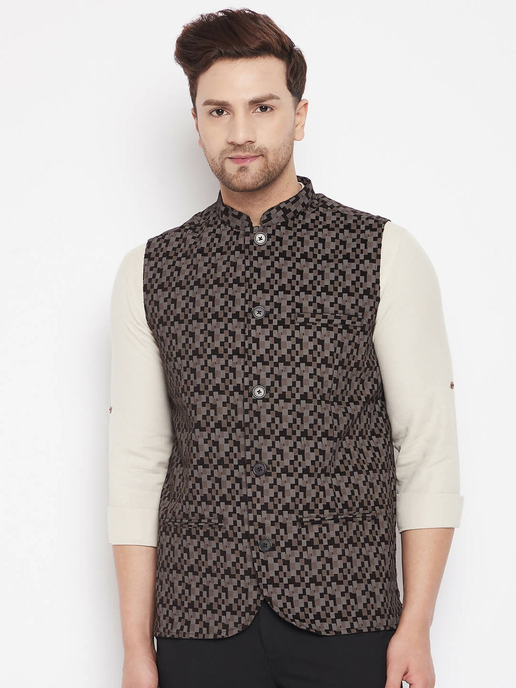 Even Apparels Black Merino Men Woven Nehru Jacket BF539 | Grocsy