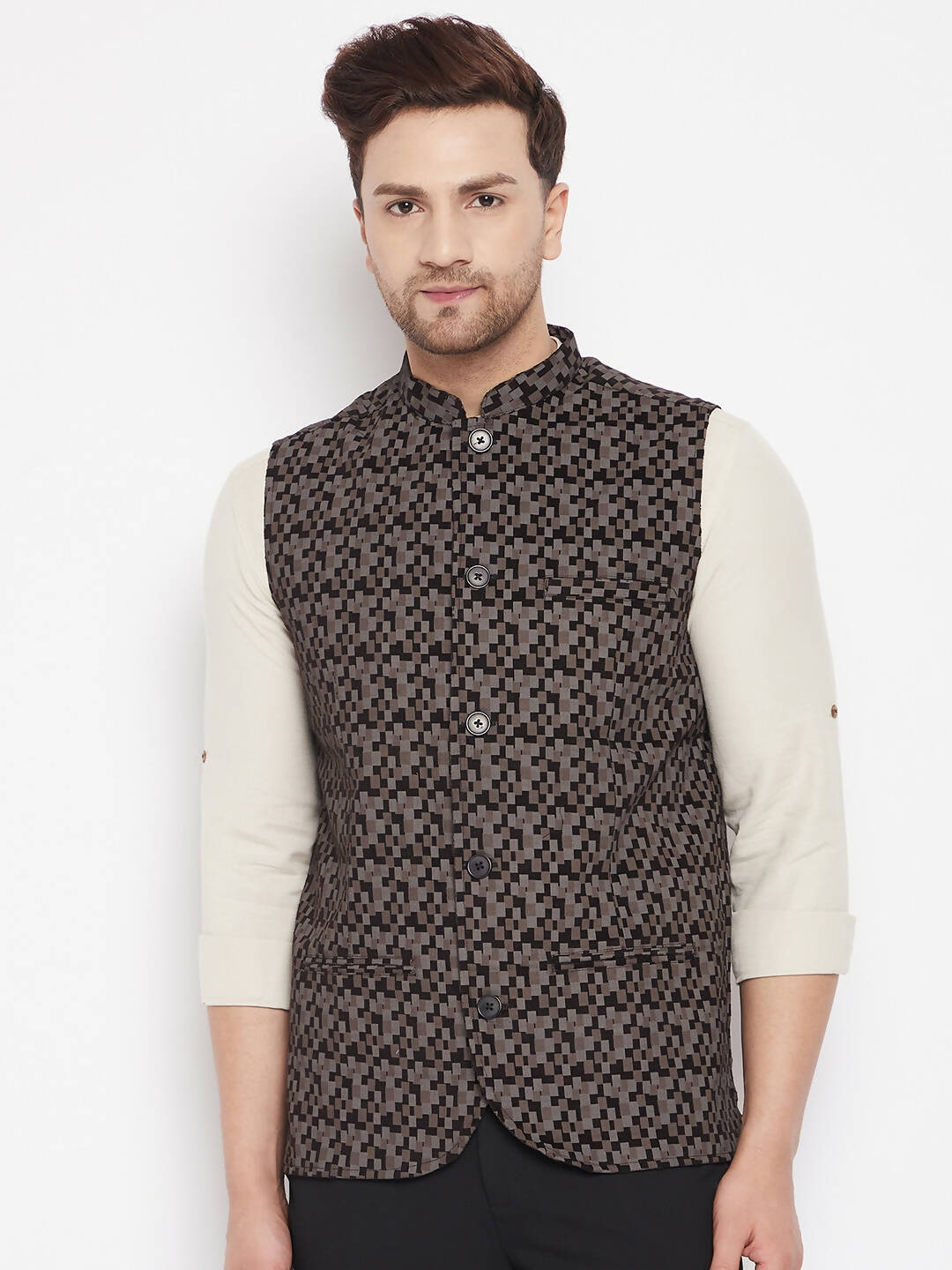 Even Apparels Black Merino Men Woven Nehru Jacket BF539 | Grocsy