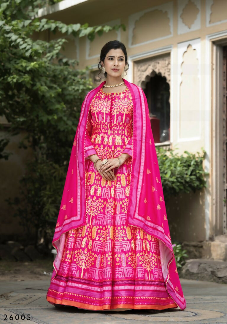 Wedding Designer Pink Soft Dola Silk Anarkali suit with Dupatta - Samanta | Grocsy
