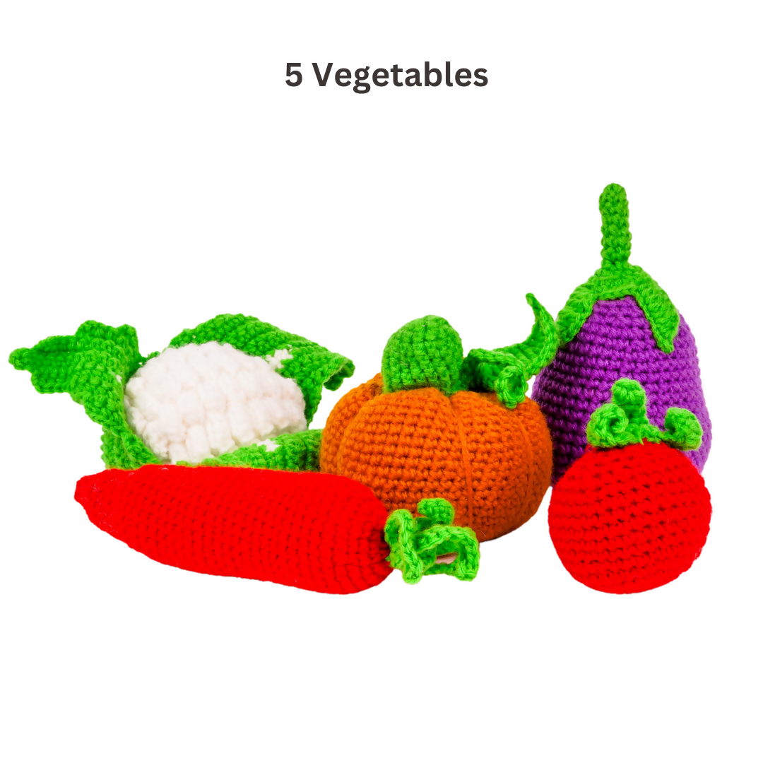 Nesta Toys Crochet Fruits & Vegetable Toys, Play Food for Kids (10 Pcs) | Grocsy