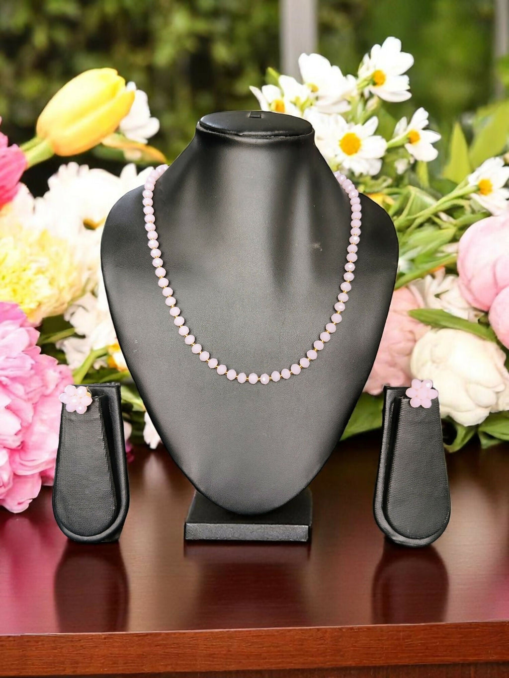 Inhanns Crystal Bloom – Single Line Necklace + Studs - Baby Colour Hai Koi | Grocsy