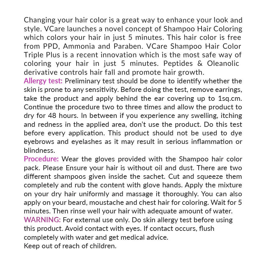 VCare Shampoo Hair Color Triple Plus - Black Color | Grocsy