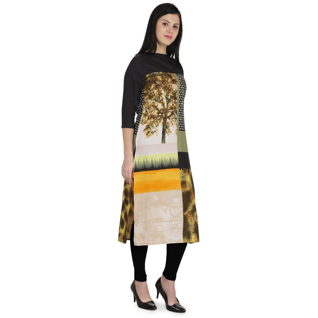Kanoor Women's Multicolour Designed Straight Kurti | Grocsy