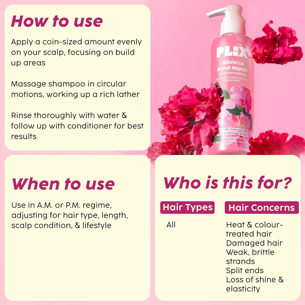 PLIX The Plant Fix Hibiscus Bond Repair Advanced Shampoo For Damaged, Frizzy Hair | Grocsy