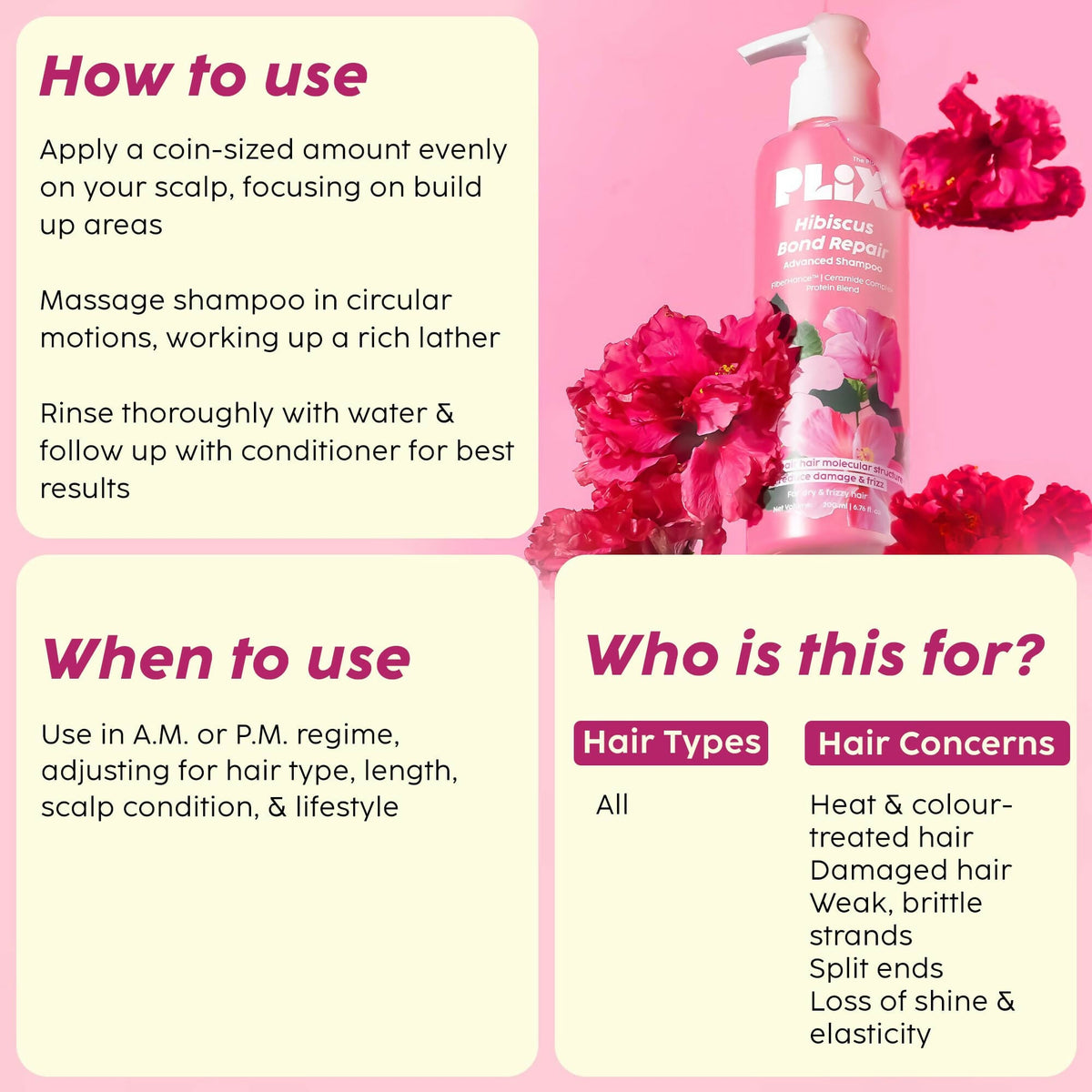 PLIX The Plant Fix Hibiscus Bond Repair Advanced Shampoo For Damaged, Frizzy Hair | Grocsy