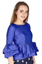 Aastha Fashion Women's Blue Art Silk Bell Sleeves attire with Poly Cotton Lining Blouse | Grocsy