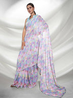 Blue Georgette Sequence Embroidery Saree With Unstitched Blouse Piece - Rajal | Grocsy