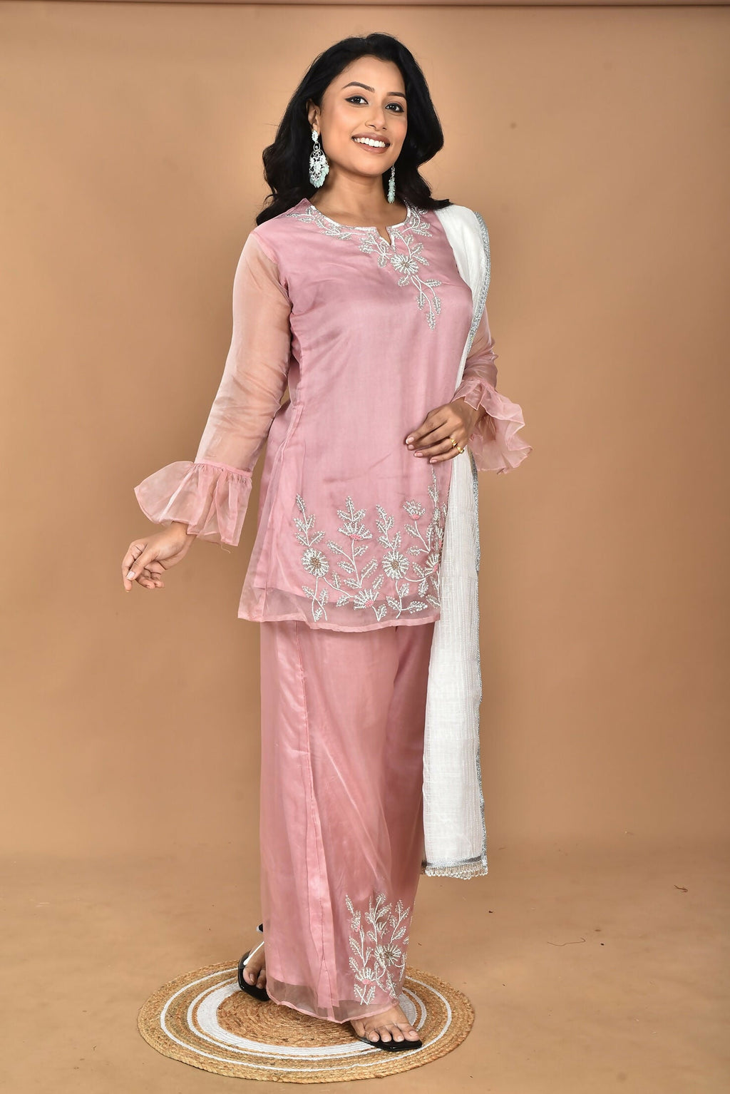 Morchari Women And Hand Embroidery Palazzo Set-Peach | Grocsy