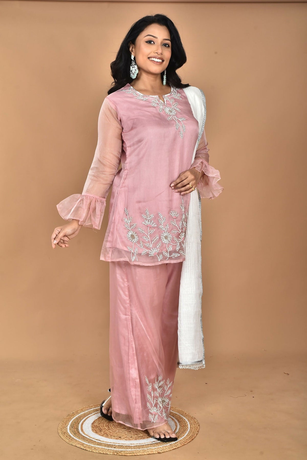 Morchari Women And Hand Embroidery Palazzo Set-Peach | Grocsy