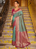 Shree Shyam Fashion Banarasi Silk Sea Green Saree | Grocsy