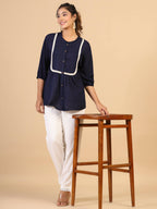 Womens Dark Blue Rayon Solid Top - Keeva | Grocsy