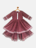 Ahalyaa Maroon Pure Cotton Digital Printed Kids Kurta Sharara Set For Girls | Grocsy