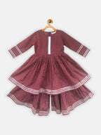 Ahalyaa Maroon Pure Cotton Digital Printed Kids Kurta Sharara Set For Girls | Grocsy