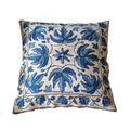 The Decor Nook Hand embroidered Crewel Cushion Covers in Blue Chinar Leaf Motif with Off White Base | Grocsy