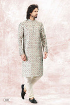 Raivat Ethnic Jacquard Banarasi Silk Digital Print Kurta Pajama In Pista Green Colour | Grocsy