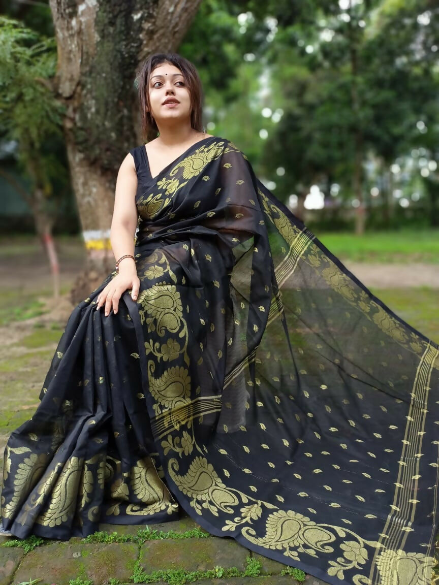 Exclusive Collection Black Beautiful Cotton Silk Saree | Grocsy