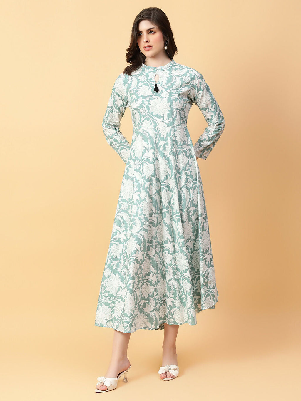 Joban Fashion Green Cotton Printed & Hand Work Dress | Grocsy