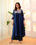 The52 Women's Beautiful Viscose Rayon Fabric Thread Work Flared Kurta Pant Set | Grocsy