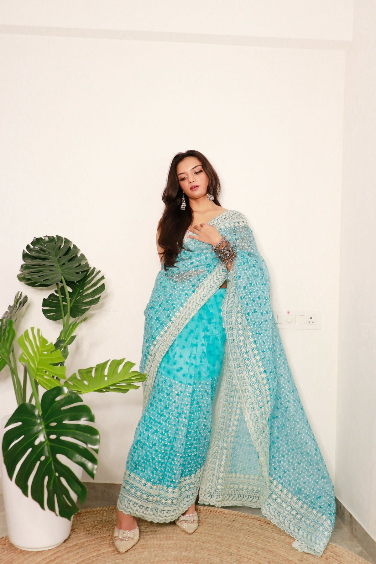 Vamsee Divya Sky Organza Saree | Grocsy