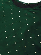 Ahalyaa Women Green Georgette Golden Polka Dots Print Layered Tunic | Grocsy