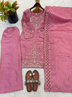 Teeya Creation Pink Color Gimmychu Silk Embroidery Work Wedding Wear Salwar Suit | Grocsy