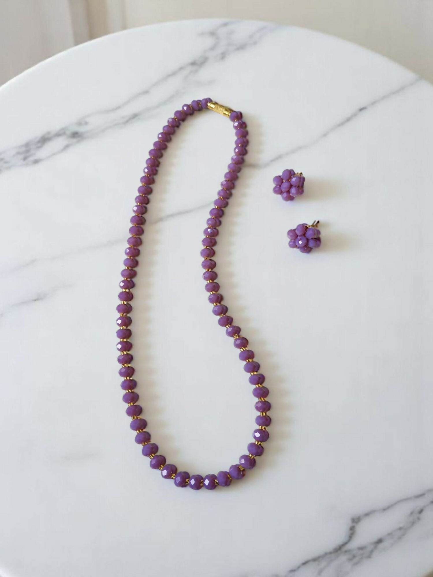 Inhanns Crystal Bloom – Single Line Necklace + Studs - Purple Type | Grocsy