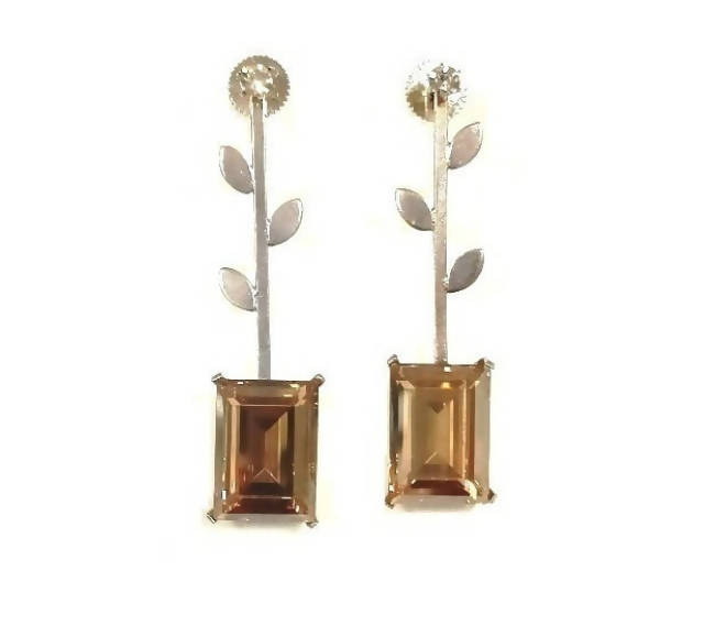 Bling Accessories Swarovski Light Color Topaz Stone 92.5 Sterling Silver Leaf Earrings | Grocsy