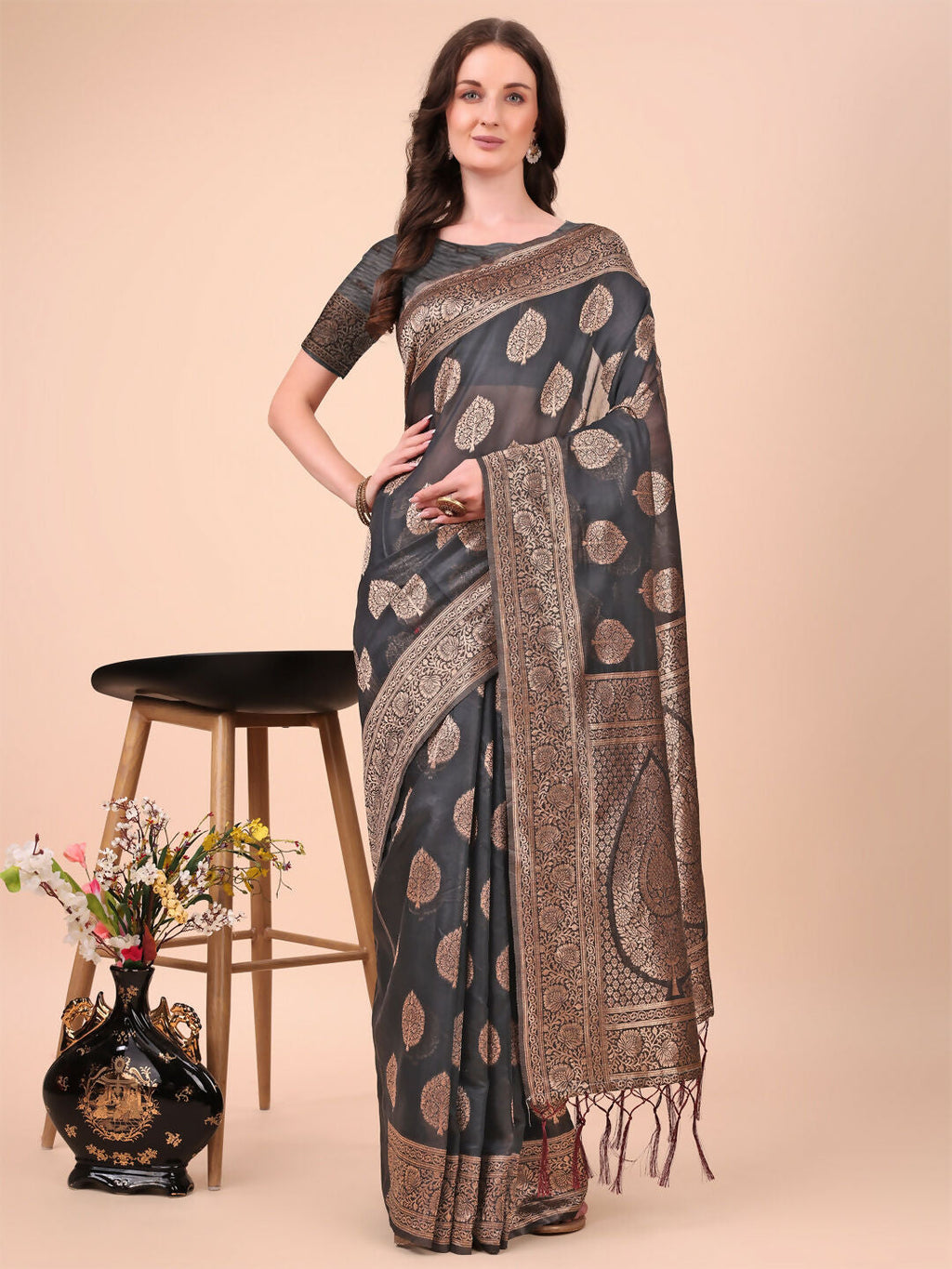 Shree Shyam Fashion Cotton Black Saree | Grocsy