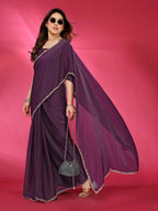 PR Fashion Wine Jimmy Choo Fabric Palin With Work Lace Saree | Grocsy