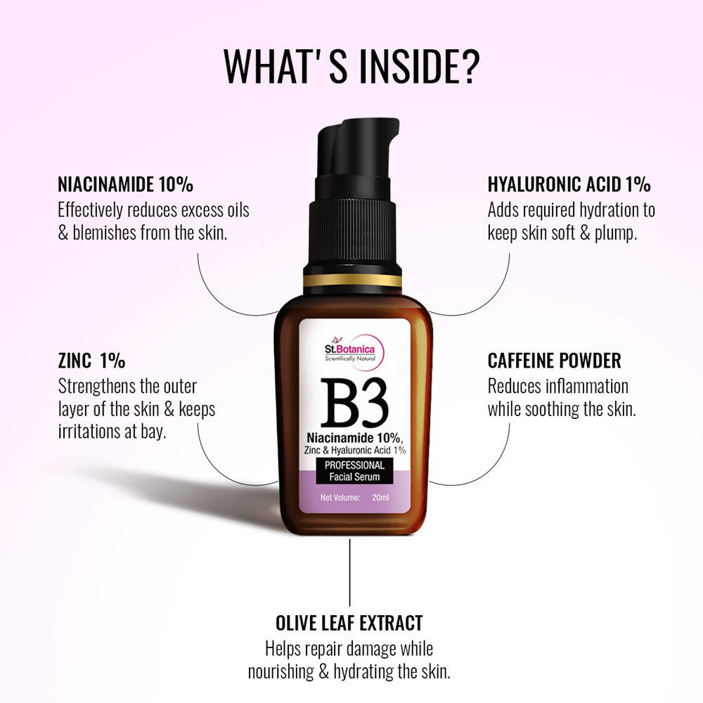 St.Botanica B3 Niacinamide, Zinc & Hyaluronic Acid Professional Facial Serum | Grocsy