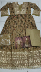 Vastranavya Green Organza Silk Floral Printed & Foil Mirror Work Anarkali Suit Set | Grocsy