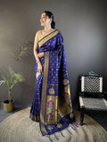 Joban Fashion Royal Blue Polka Dot Lichi Silk Paithani Silk Saree | Grocsy
