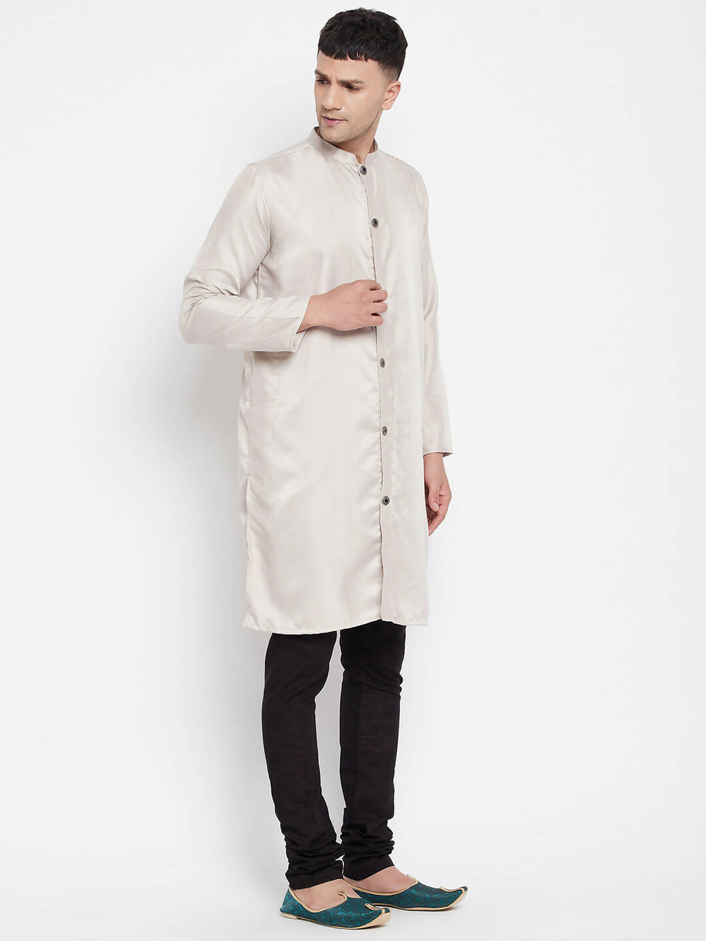 Even Apparels Beige Rayon Men's Sherwani Kurta With Open Front | Grocsy