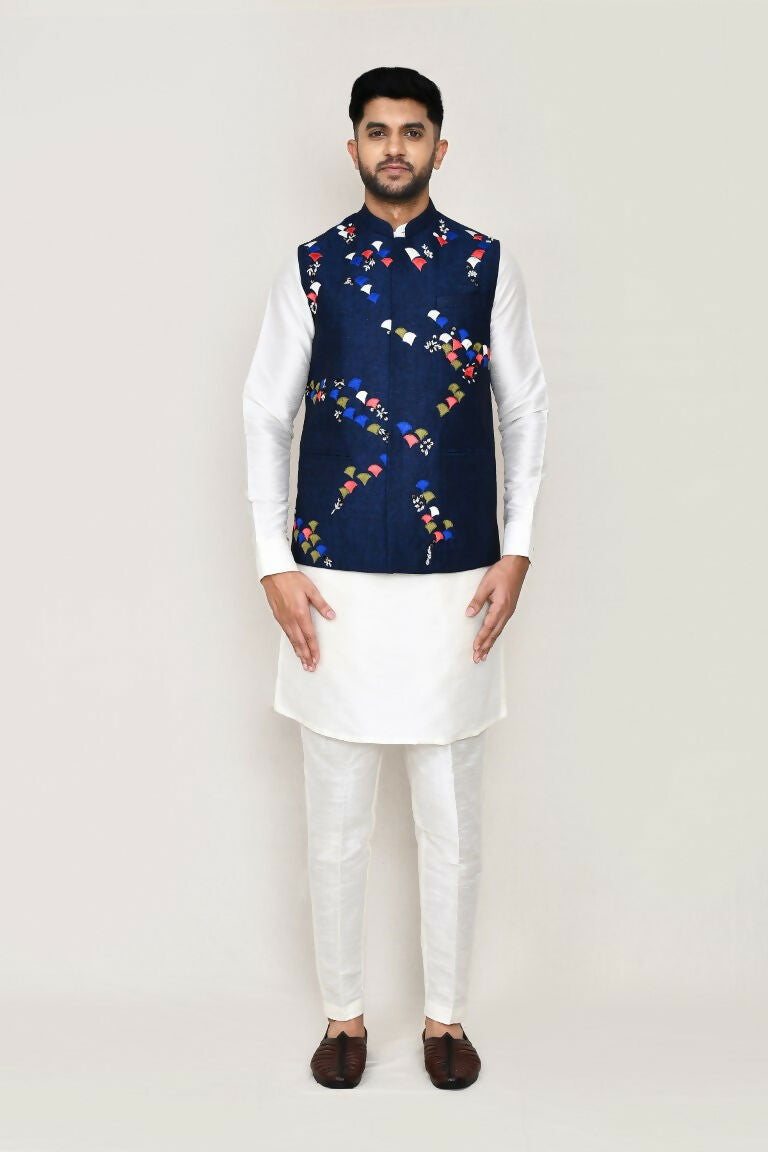 Joban Fashion White Colored Art Silk Fabric Kurta, Jacket With Straight Fit Pant | Grocsy