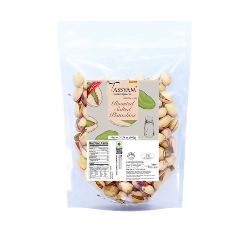 Tassyam Organics Premium Roasted Salted Pistachios Namkeen Pista - Pouch | Grocsy