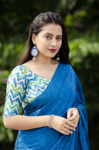 Blue Silk Blend Ethnic Motifs Saree with Unstitched Blouse - A2M | Grocsy